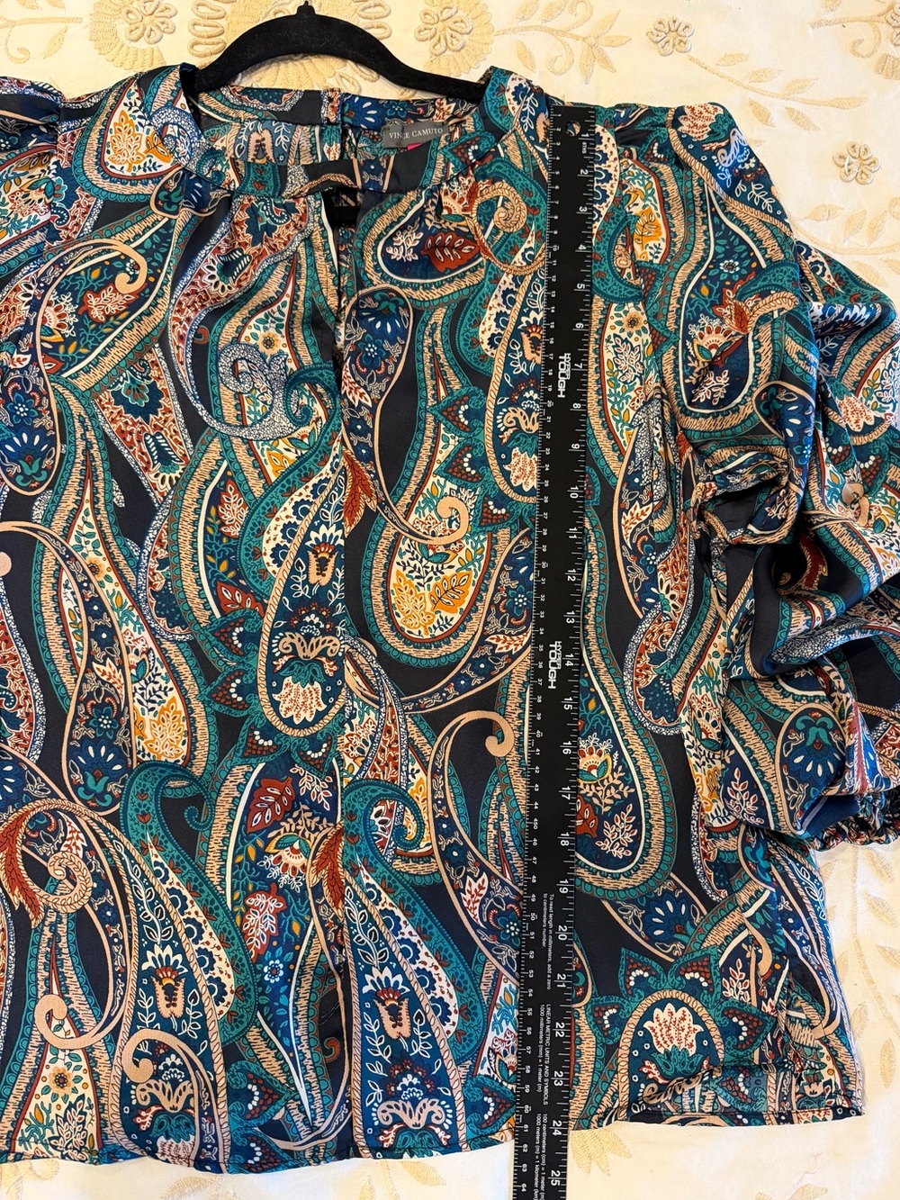 Women's Vince Camuto Teal Paisley Blouse - Long Sleeve - Picture 4 of 7